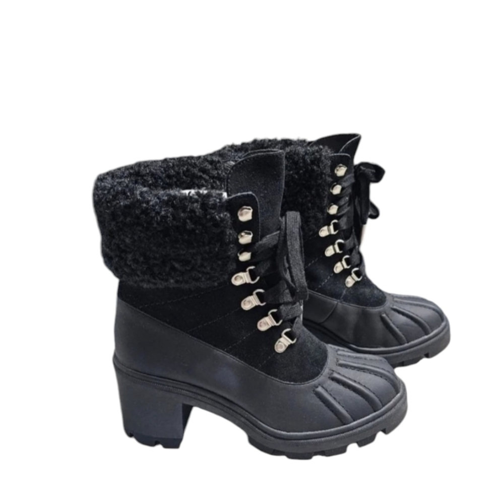 Splendid Mikayla Womens Leather Block Heel Lace-up Boots size 6 black